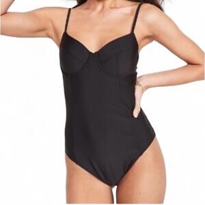 Black Old Navy Tie Shoulder Underwire One Piece Swimsuit